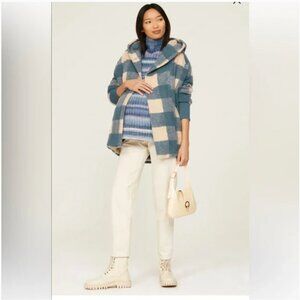 Hatch Maternity Coco Jacket One Size Blue Gingham Plaid Shawl Collar Shearling